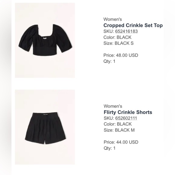 Black Abercrombie two-piece crinkle set - Size S top and M bottom - Picture 2 of 4